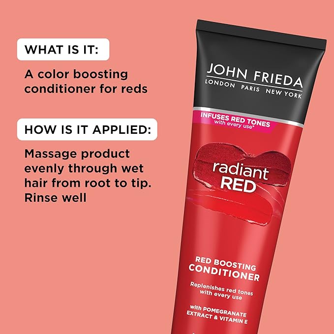 John Frieda Radiant Red Red Boosting Conditioner, Daily Conditioner, Helps Replenish Red Hair Tones, 8.3 Ounce, with Pomegranate and Vitamin E