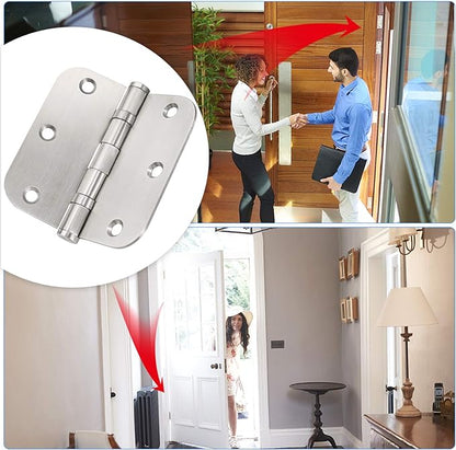 Stainless Steel Door Hinges, 3.5''X 3.5'' Ball Bearing Hinges, Commercial Grade Heavy Duty Hinges with 58 Inch Radius Corners, Door Interior Metal Hardwares, 3 Pack (Silver)