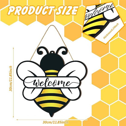 Shellwei Wood Welcome Sign, Bee Theme, Front Door Decor, 12 x 12 inches, Signage, Modern Style, Indoor & Outdoor Usage