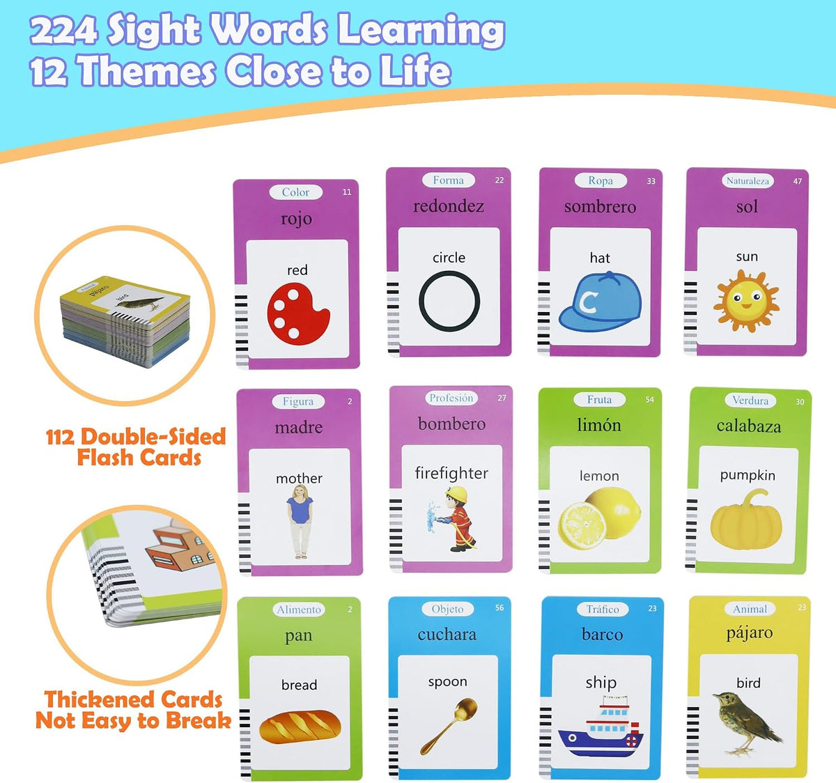 Spanish and English Pocket Speech Therapy Toys with 224 Sight Words, Bilingual Flashcards for Preschool Learning, Gifts for Toddlers (tiny 1/2" crack on device)