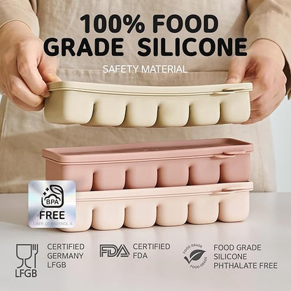 Silicone Freezer Trays with Lid, 2.37oz . 2ea Sets 6 Cube - Leak Proof Baby Food Freezer Tray for Breastmilk, Purees, Vegetables - Easy-Release Stackable Ice Cube Trays, Baby Food Jars BPA Free Mix