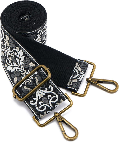 ZOOEASS Bronze Buckles Purse Strap, 2" Wide Crossbody Handbag Strap Adjustable Replacement Shoulder Strap Vintage Embroidery