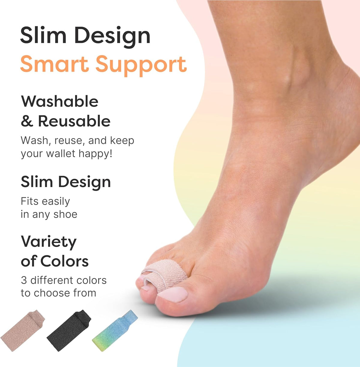 ZenToes Hammer Toe Corrector for Women & Men - Reusable Fabric Buddy Wraps for Broken Toes - Cushioned Toe Splint for Protection & Recovery & Hammertoe Straightener - 4 Count (OSFM, Firm Beige)