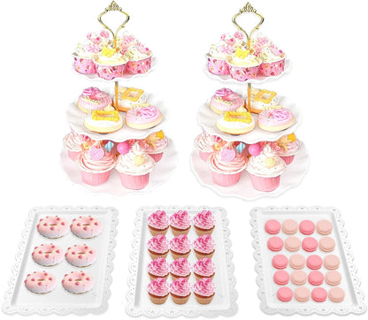 Cake Stand Set-5 Pcs Cupcake Stand Set-Dessert Table Display With 2xlarge 3-Tier + 3x Appetizer Trays Perfect For Wedding Baby Shower Home Birthday Tea Party Decoration(Wave)