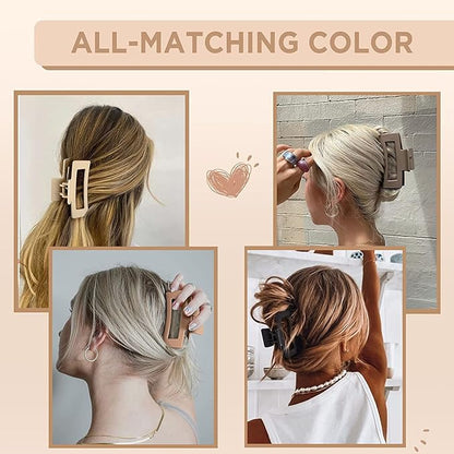 Wekin Large Hair Claw Clips, 4 Pack 4.3" Hair Clips for Women & Girls, Strong Hold Matte Claw Hair Clips for Women Thick Hair(Beige, Khaki, Brown, Dark Brown)