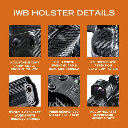 Rounded IWB Holster - Inside Waistband Concealed Carry, American Made, Concealment Express, Carbon Fiber Black Kydex, Optics Ready, Fits: