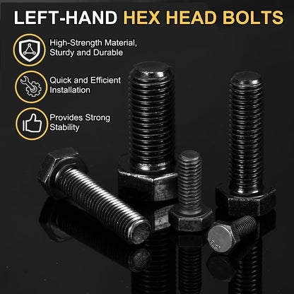 uxcell 6Pcs M6-1 x 20mm Left Hand Hex Head Bolt, Black Oxide Carbon Steel Reverse Fully Threaded Fastener Screws Bolts for Machinery, Automobiles and Construction