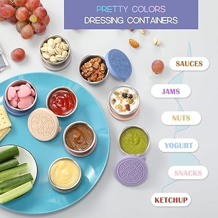 6 Pack Salad Dressing To Go Containers, 1.6 oz Small Stainless Steel Sauce Cups With Leakproof Silicone Lids, For Lunch Boxes, Picnics and Travel