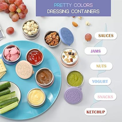 6 Pack Salad Dressing To Go Containers, 1.6 oz Small Stainless Steel Sauce Cups With Leakproof Silicone Lids, For Lunch Boxes, Picnics and Travel
