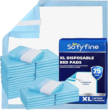 Bed Pads with Adhesive Strip 30"x36" Thicken Elderly Adults Incontinence Underpads Disposable,Heavy Duty Absorbent Chucks Waterproof,XL Extra Large Puppy Pee Training Pad25 Pads