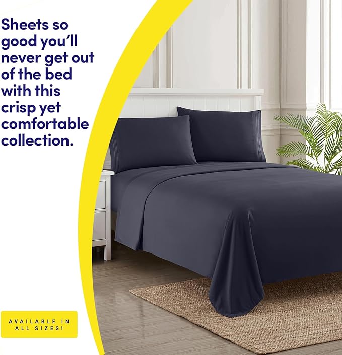 1500 Supreme Collection Full Sheet Sets Navy Blue - Luxury Hotel Bed Sheets and Pillowcase Set for Full Mattress - Extra Soft, Elastic Corner Straps, Deep Pocket Sheets, Full Navy Blue