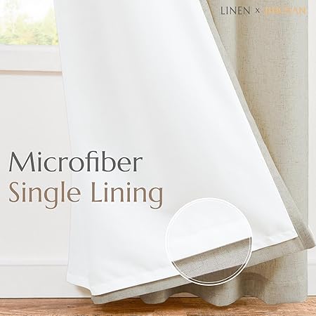 jinchan Oat Linen Curtains 96 Inches Long for Living Room Farmhouse with Lined Rod Pocket Back Tab Light Filtering Window Drapes with Lined for Bedroom Curtains 2 Panels Oat