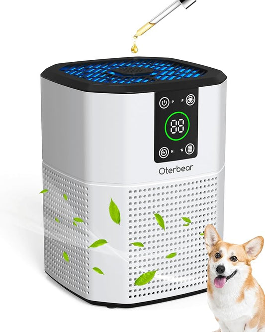 Air Purifiers for Home Bedroom Pets, Oterbear Small Air Purifier with Sleep Mode, Aroma Function, Ambient Light, H13 True HEPA Air Filter Cleaner, Remove Dander Smoke Pollen Odor, White