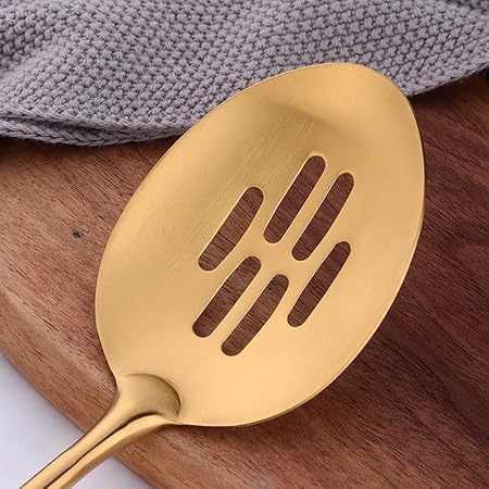 Slotted Spoon,Gold 14.69 inch Long Handle Cooking Utensil Kitchen Tool by BUY THINGS!