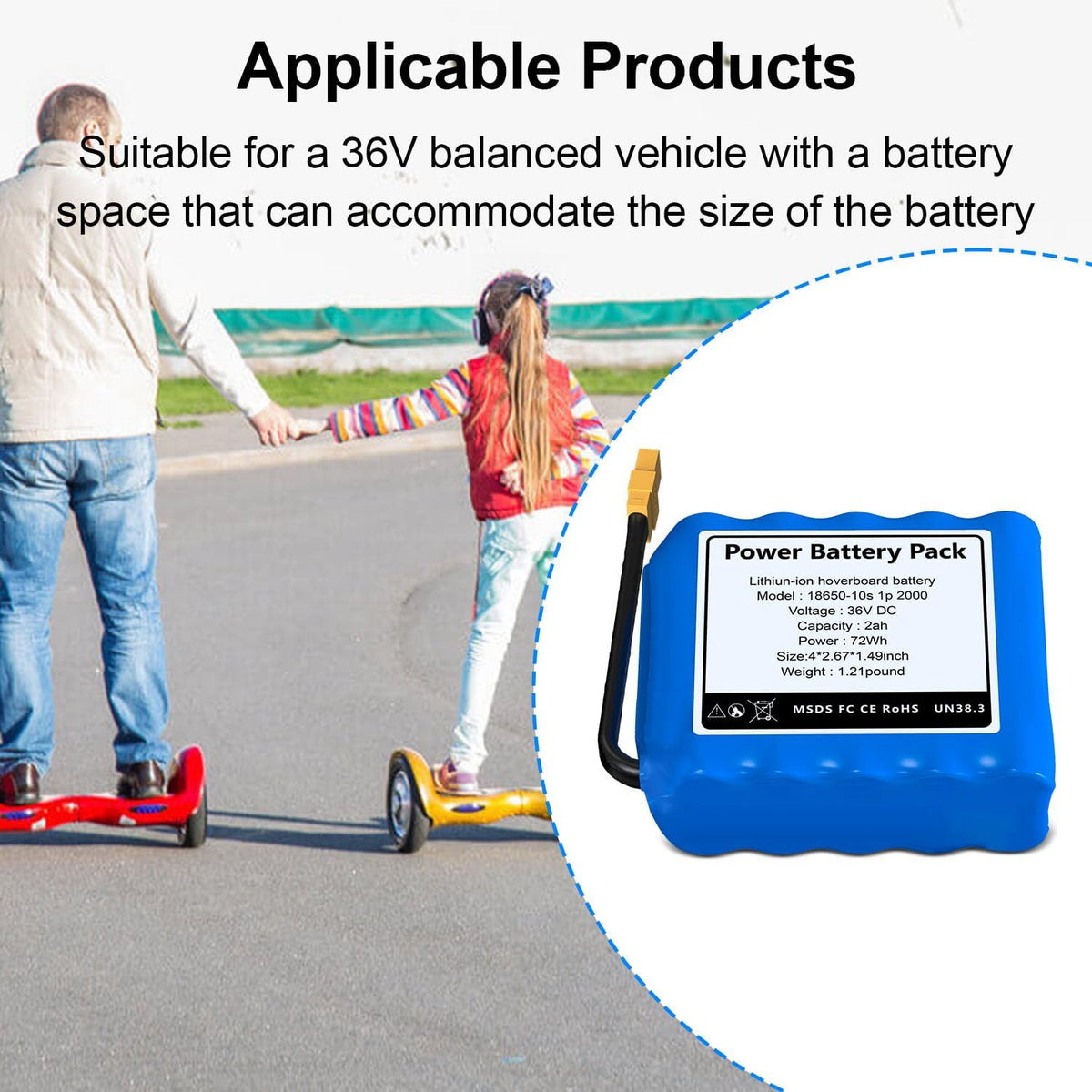36V 2Ah Battery Universal Use with 72Wh Power High Performance Powerful Pack 10S1P, Size About 4 * 2.67 * 1.49 inch