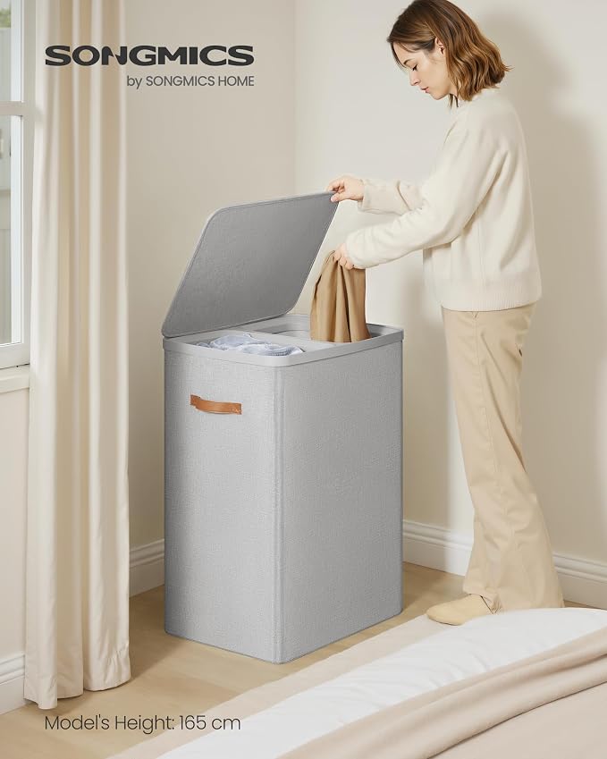 SONGMICS Laundry Basket, 170L Laundry Hamper with Lid, 2 Removable Bags