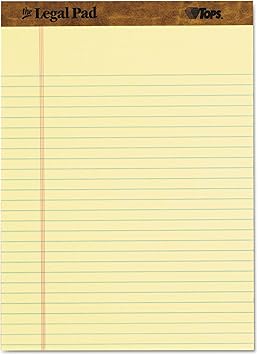 TOPS The Legal Pad Writing Pads, 8-12" x 11-34", Canary Paper, Legal Rule, 50 Sheets, 3 Pack (75327)