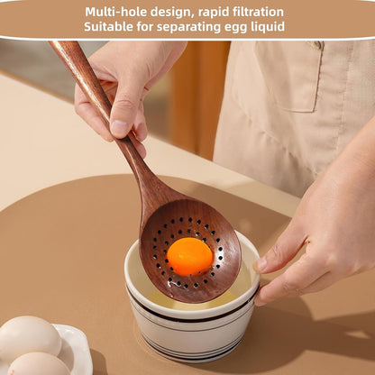 Wooden Strainer Spoon,Wooden Slotted Spoon for Cooking Wood Ladle with Holes Long Handle Skimmer Spoon for Straining Draining Egg Meat Noodles,11Inch