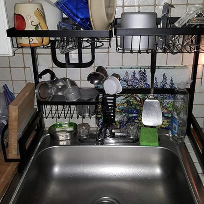 RV Kitchen Sink Rack Motorhome Over The Sink Dish Rack for 25 inch and Less Bowl Counter Space Dish Drying Rack for 27 inch and Up Cabinet Opening 26W x 21H x 13D Black Stainless Steel