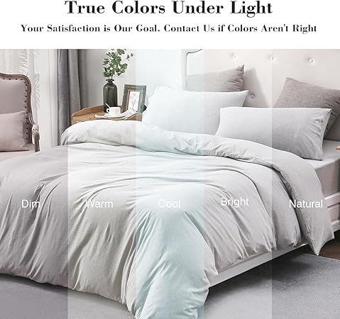 PURE ERA Jersey Knit Duvet Cover Set 100 T-Shirt Cotton Super Soft Comfy 3pc Bedding Set with Zipper Closure (Heather Grey, King)