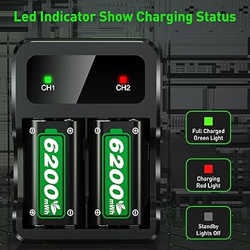 Ukor Fast Charging 2x6200mWh Rechargeable Battery Packs with Charger for Xbox One/Xbox Series X|S Xbox One S/Xbox One X/Xbox One Elite Wireless Controller, Lasting Intelligent Protection