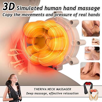 Theriva Shiatsu Neck  Back Massager - 3D Kneading with Heat for Pain Relief (Black)