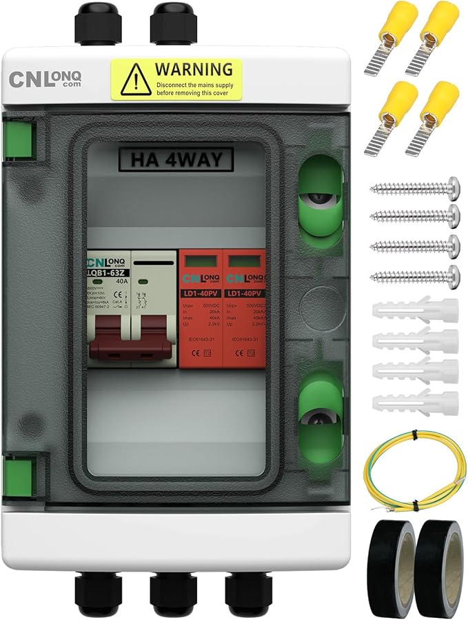 Solar Disconnect Switch 40 Amp DC 500V Circuit Breaker with Lightning Surge Protector Arrester and IP65 Breaker Box for Outdoor Solar Panel System