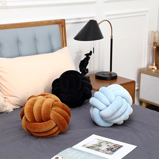 Petrella Knot Pillow Throw Pillows Ball Round Cute Throw Pillows Home Decor Cushion Decorative Aesthetic Spandex,Black 8inch