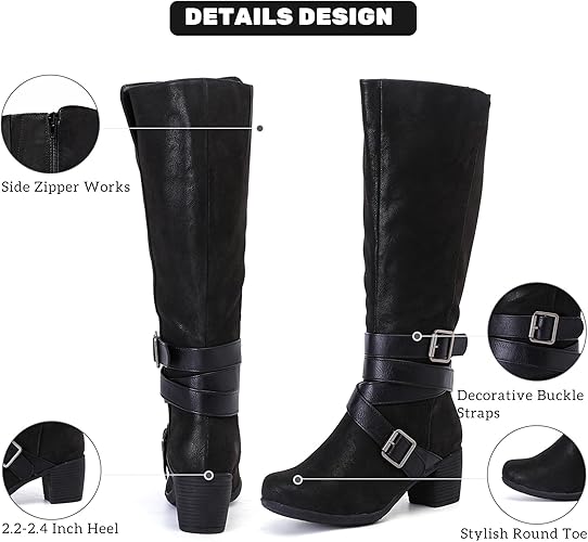 Women's Knee High Boots with Chunky Heel, Pointed Toe, Comfortable and Fashionable for Fall and Winter Wear for Women.