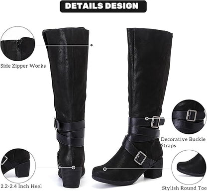 Women's Knee High Boots with Chunky Heel, Pointed Toe, Comfortable and Fashionable for Fall and Winter Wear for Women.