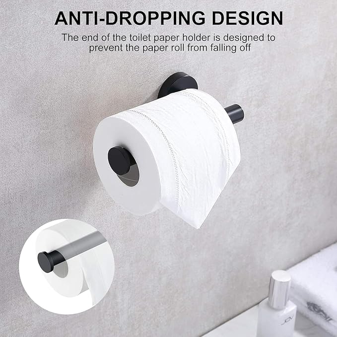 SetSail Toilet Paper Holder Wall Mount Screw-in Matte Black Bathroom Toilet Paper Roll Holders Stainless Steel Tissue Holder for Bathroom Hardware Accessories, Drill Hole