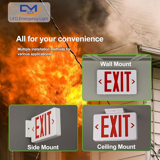 CM MZY Red Double Face Emergency Sign with Battery Backup, UL Certified, US Standards, Emergency Light, AC 120277V, 1 Pack