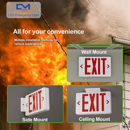 CM MZY Red Double Face Emergency Sign with Battery Backup, UL Certified, US Standards, Emergency Light, AC 120277V, 1 Pack