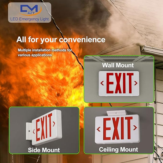 CM MZY Red Double Face Emergency Sign with Battery Backup, UL Certified, US Standards, Emergency Light, AC 120277V, 1 Pack