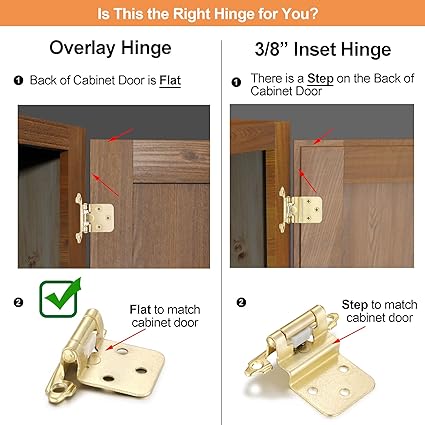 4 Pack (2 Pair) Gold (Brass) Self Closing Cabinet Hinges for Kitchen Cabinet Door, 12" Overlay (Variable) Semi Concealed Kitchen Cabinet Hinges