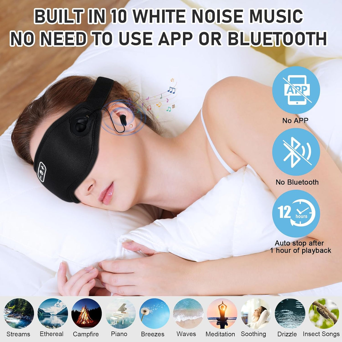 Sleep Headphones Wireless Bluetooth 5.4, 100% Blackout Sleep Mask with Bluetooth Headphones with HiFi Stereo in-Ear Earbuds, 3D Weighted Eye Mask for Sleeping Travel Meditation Men Women