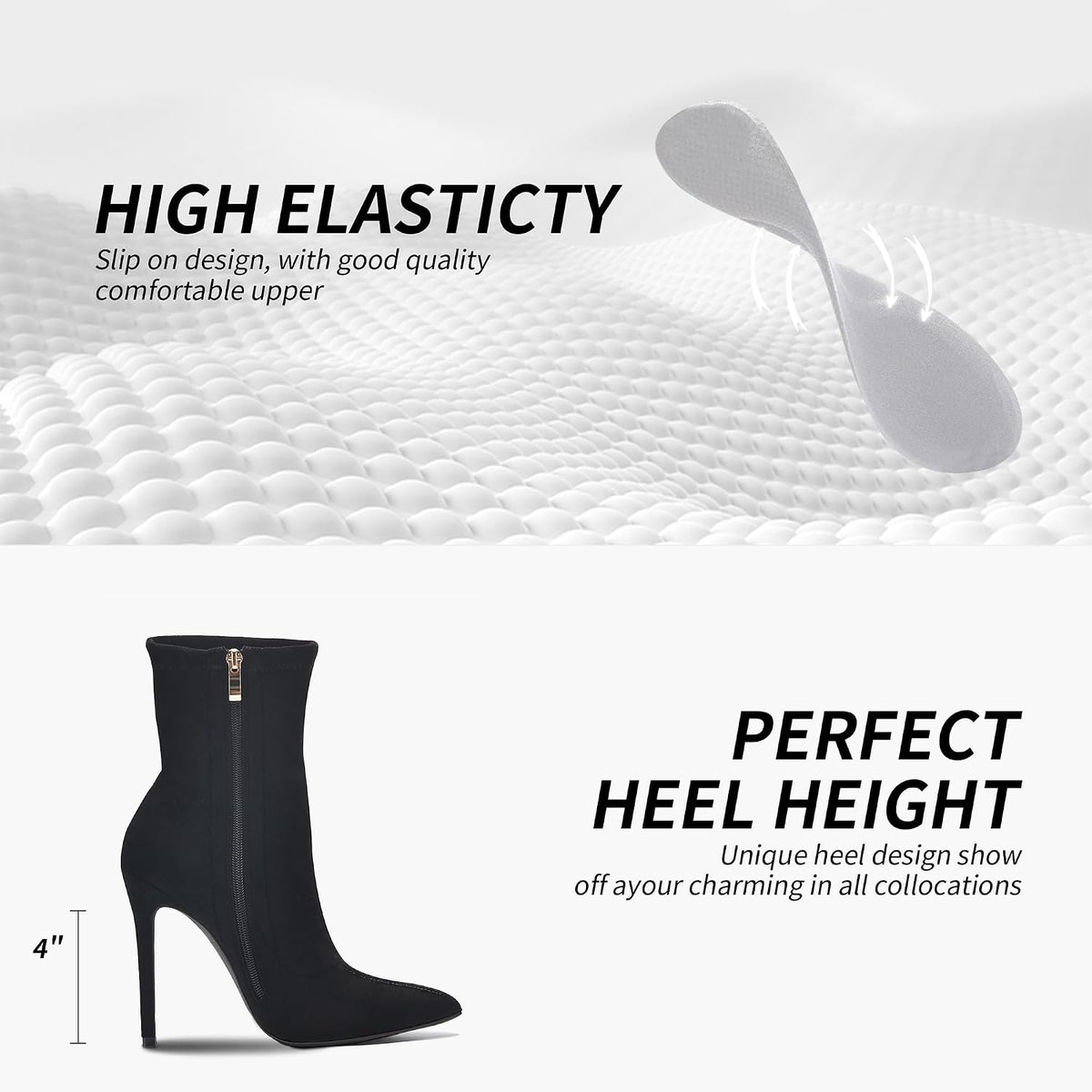Women's Ankle Boots Stiletto High Heels Boots Sexy Pointed Toe Side Zipper Sock Boots Comfy Mid Calf Booties