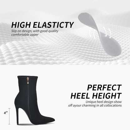 Women's Ankle Boots Stiletto High Heels Boots Sexy Pointed Toe Side Zipper Sock Boots Comfy Mid Calf Booties