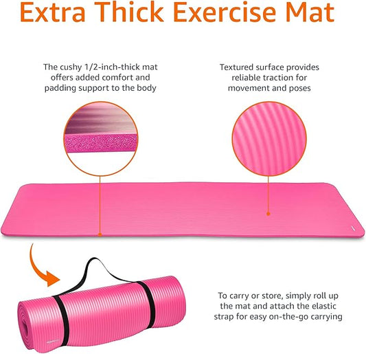Basics 12 Inch Extra Thick Exercise Yoga Mat with Carrying Strap