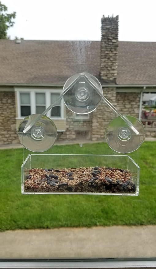 Window Bird House Feeder with Extra Strong Suction Cups Clear Bird Seed Holder for Outside Birdhouse Shape WMBF0001