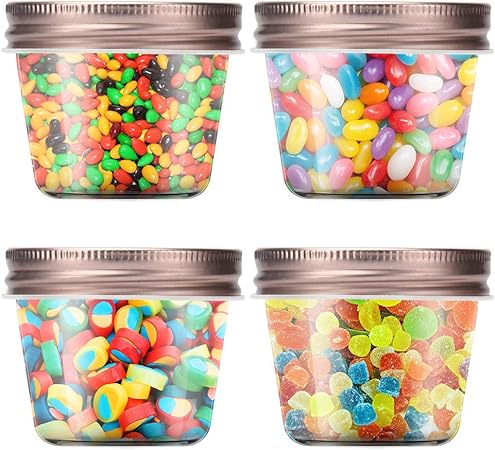 Novelinks 4 Ounce Clear Plastic Jars with Rose Gold Lids - Refillable Round Clear Containers Clear Jars Storage Containers for Kitchen  Household Storage - BPA Free (20 Pack)
