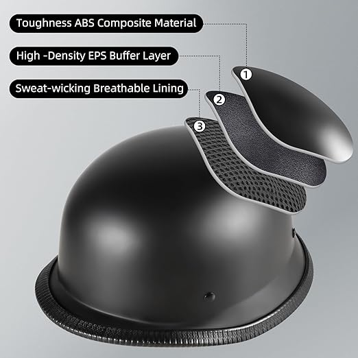 German Style Motorcycle Helmet, Thin Skull Cap Half Helmet for Adult Men Women, Novelty DOT Half Shell Helmet, Retro Half Face Helmet for Cruiser Scooter Chopper, DOT Approved