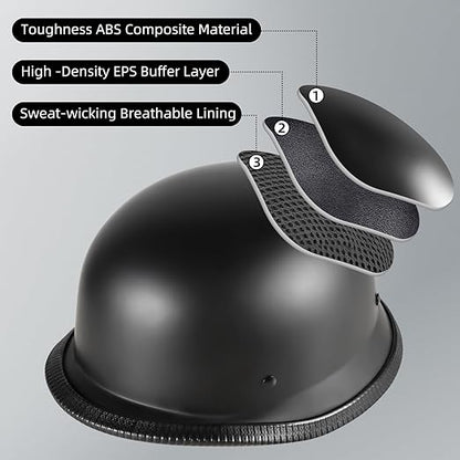 German Style Motorcycle Helmet, Thin Skull Cap Half Helmet for Adult Men Women, Novelty DOT Half Shell Helmet, Retro Half Face Helmet for Cruiser Scooter Chopper, DOT Approved