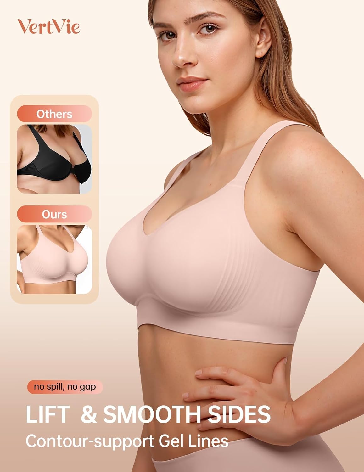 Vertvie Bras for Women No Underwire Wireless Push Up Seamless Full Coverage Comfort Sports Everyday Bra Regular & Plus Size