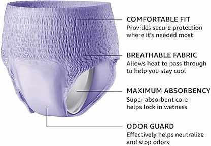 Basics Incontinence Underwear for Women, Protective, Disposable, Postpartum, Maximum Absorbency, Small, Lavender, 24 Count