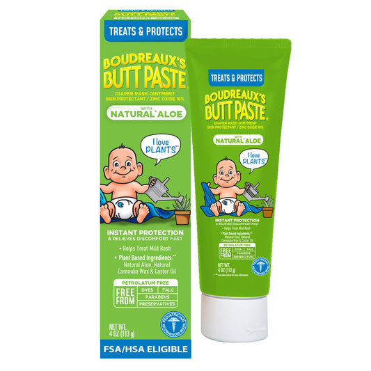 Boudreaux's Butt Paste Diaper Rash Cream for Baby, Ointment With Natural* Aloe & Zinc Oxide, 4 oz Tube
