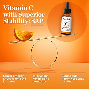 TruSkin Vitamin C Serum For Face  Anti Aging Formula with Vitamin C, Hyaluronic Acid, Vitamin E  Brightening Serum  Improve Appearance of Dark Spots, Tone, Fine Lines  Wrinkles, 1 Fl Oz