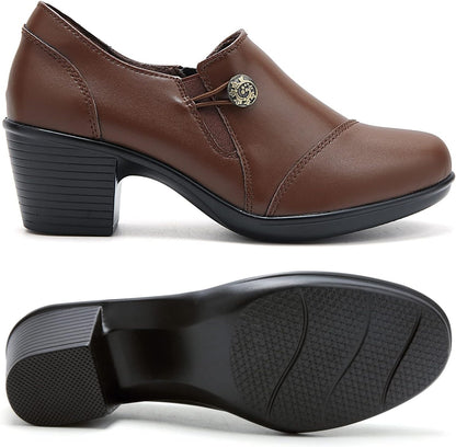 UZB Women's Slip-On Loafer Zip Leather Pump Shoes