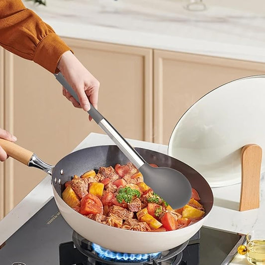 2 Pack Silicone Cooking Spoons, Nonstick Slotted Spoon Solid Serving Spoon, Heat Resistant Mixing Spoon for Nonstick CookwareKitchen Enthusiasts