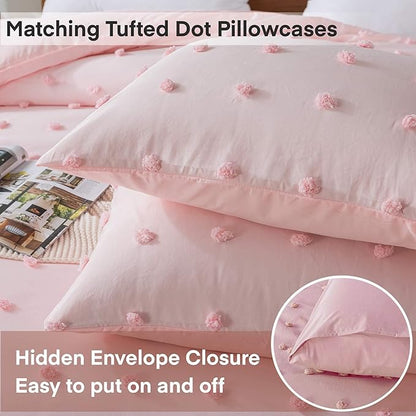 Paxrac Pink TwinTwin XL Comforter Set (68x90 inches), 2 Pieces- Soft Cotton Lightweight Blush Comforter with 1 Pillowcase, Chenille Dots All Season Down Alternative Comforter Set for Bedding